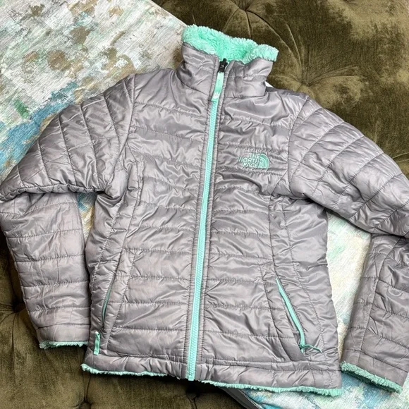 The North Face Kids reversible Fleece Puffer Jacket size 7/8 - Picture 5 of 9